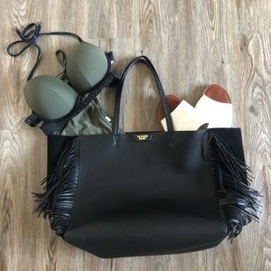 VS Black Fringe Weekender Tote Bag